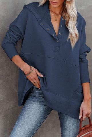 Henley Style Fall Hoodie - Navy