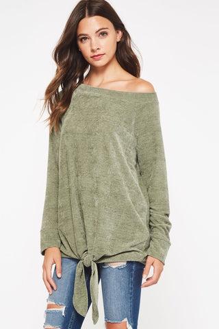 Fuzzy Tunic Top with Tie Bottom - Olive