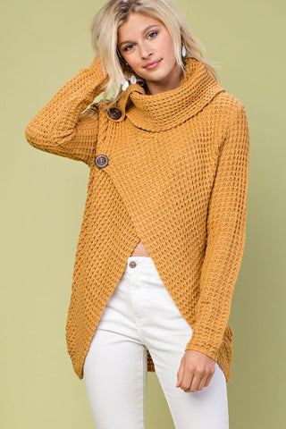 Crisp Fall Air Cowl Neck Sweater - Camel