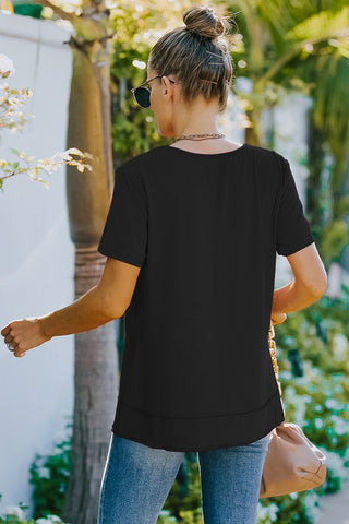 Crew Neck Henley Top - Black