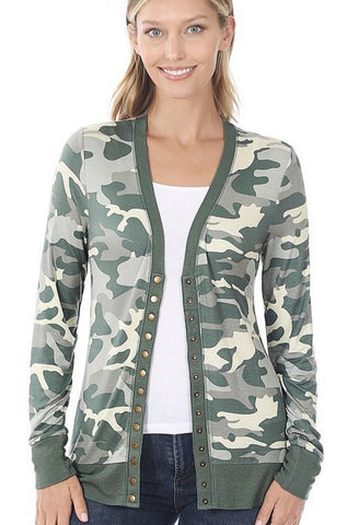 Snap Up Cardigan - Camo