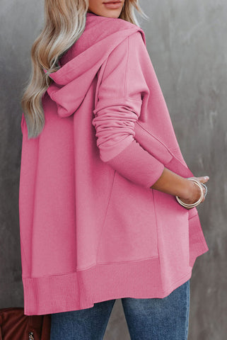 Henley Style Fall Hoodie - Hot Pink