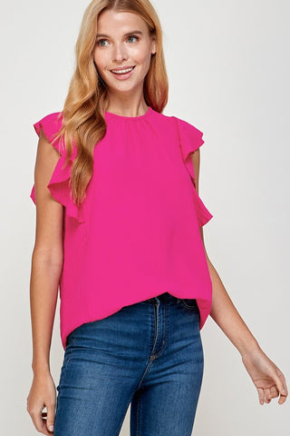 Spring Frills Sleeveless Top - Fuchsia