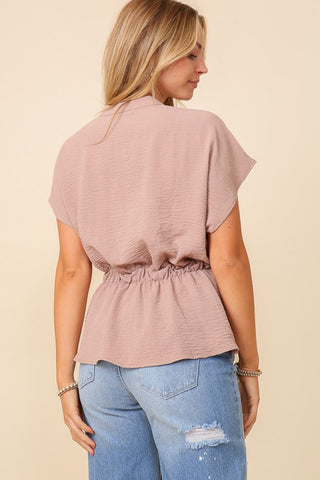 Work Friendly Tie Top - Mocha