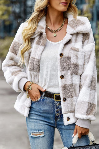 Collared Buffalo Plaid Jacket - Beige