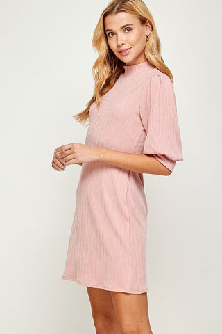 Mock Neck Shift Dress - Blush