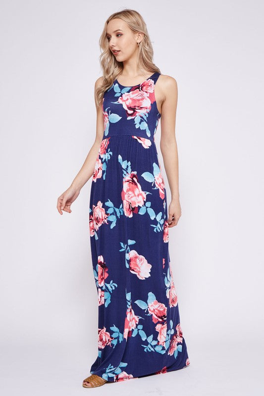 Garden Party Maxi Dress - Navy Rose Print | Blue Chic Boutique Garden Party Maxi Dress - Navy Rose Print | Blue Chic Boutique
