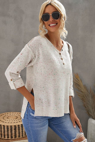 Henley Rainbow Speckled Sweater - Black