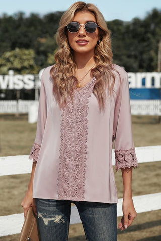 Boho Style V-Neck Top - Pink