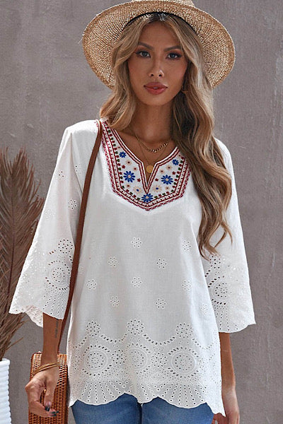 Bohemian deals embroidered tops