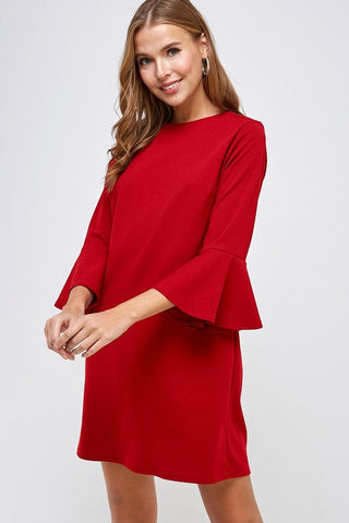 Bell Sleeve Shift Dress - Red