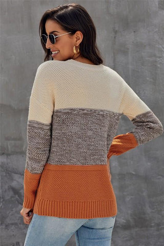 Fall Color Block Sweater - Orange