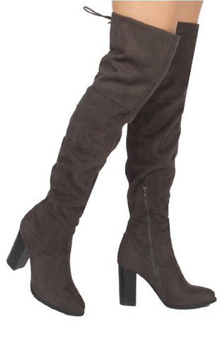 Over the Knee Lace Up Boots with Heel - Charcoal
