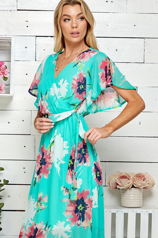 Tropical Blooms Maxi Dress - Green