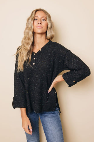 Henley Rainbow Speckled Sweater - Black
