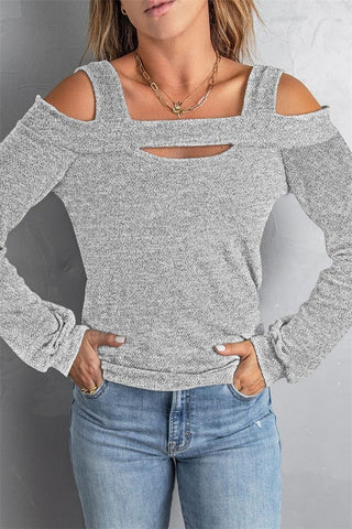 Cold Shoulder Top - Gray - Ships Tuesday