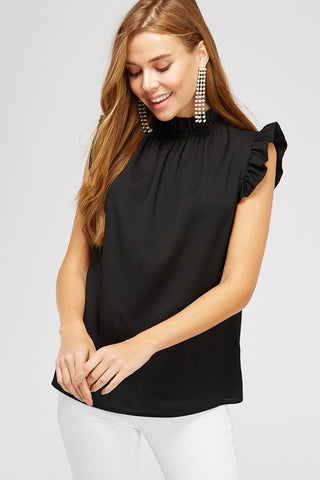 Ruffle Sleeveless Top - Black