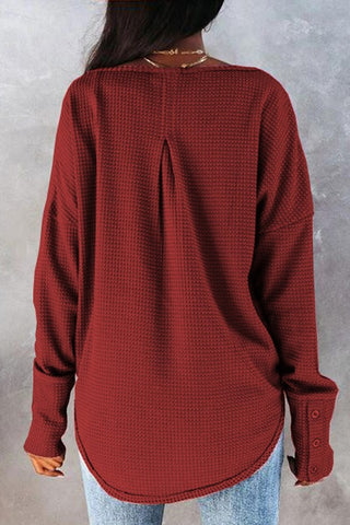 Button Sleeve Thermal Top - Red