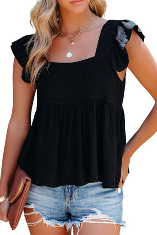 Baby Doll Linen Top - Black