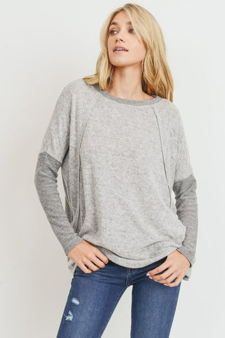 Contrast Sleeve Dolman Sleeve Top - Gray