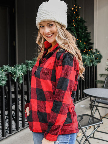 Plush Buffalo Plaid Pullover - Red