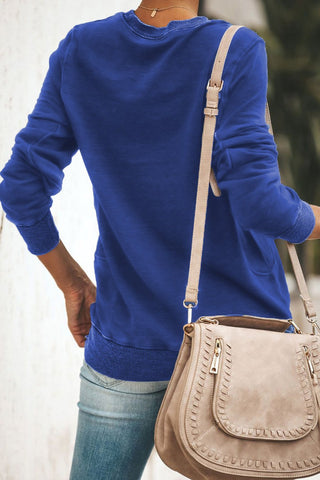 Fall Staple Tunic Sweatshirt with Ribbing - Blue