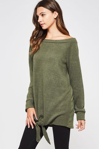 Twist Front Knit Top - Olive