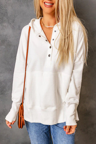 Henley Style Fall Hoodie - White
