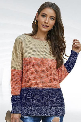 Fall Color Block Sweater - Blue