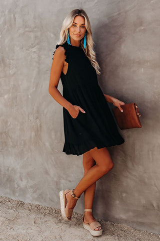 Sleeveless Chiffon Dress - Black