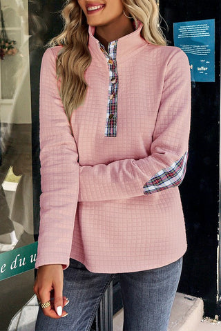 Plaid Quilted Pullover - Pink