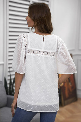 Swiss Dot Half Sleeve Top - White