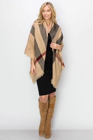 Plaid Fall Scarf - Dark Beige