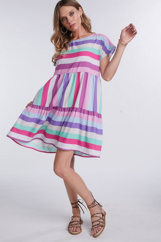 Ruffle Rainbow Dress - Fuchsia