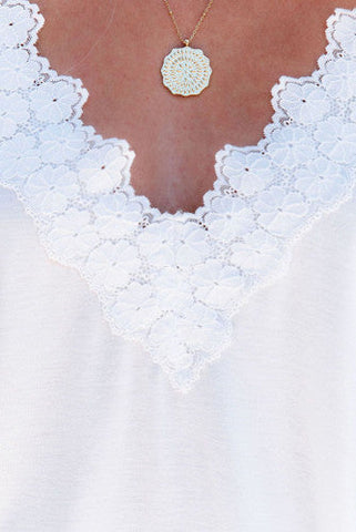 Lace Spaghetti Strap Top - White