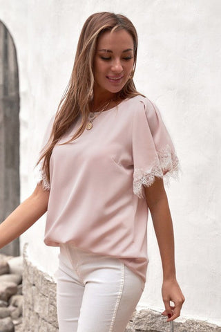 Lace Sleeve Top - Pink