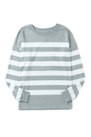 Soft Striped Long Sleeve Top - Gray