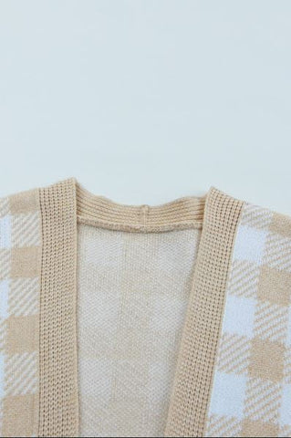 Plaid Cardigan - Taupe