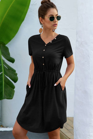Casual Button Up Dress - Black