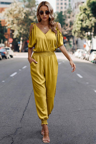 Cold Shoulder Jumpsuit - Yellow