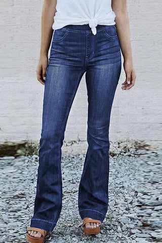 Elastic Waist Flare Jeans - Dark