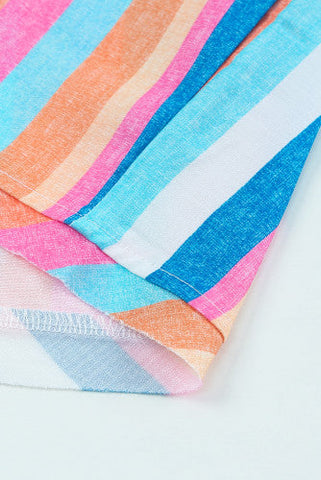Linen Colorful Striped Ruffle Sleeve Top - Bright