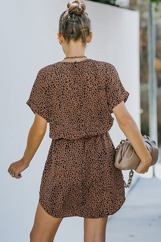 Leopard Tie Dress - Brown