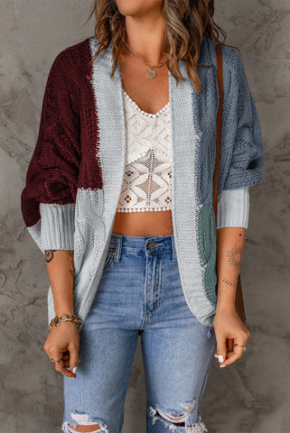 Color Block Cardigan - Burgundy and Teal