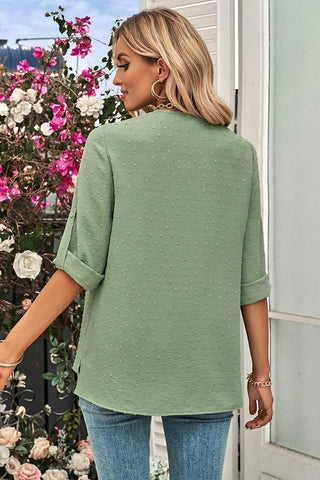 3/4 Length Roll Sleeve Top - Green