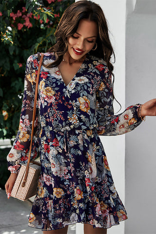 Wild Flower Long Sleeve Dress - Navy