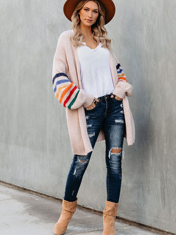 Long Balloon Rainbow Sleeve Cardigan - Pink