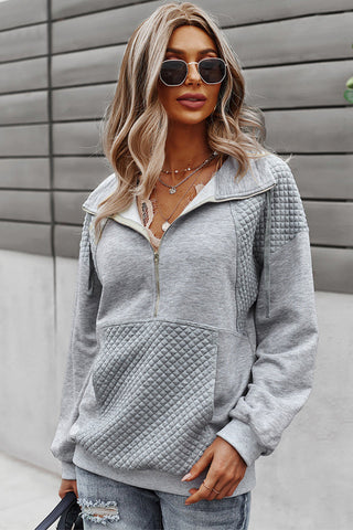 Quilted Zip Up Pullover - Gray