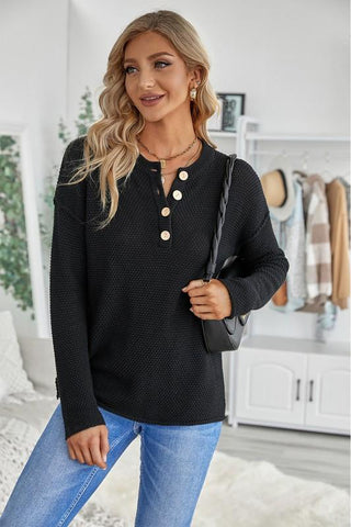 Henley Style Sweater - Black