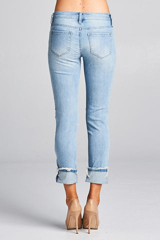 Distressed Light Wash Rolled Jeans